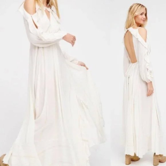 Free People Huxley Maxi Dress Ruffle Cutout Open Back Metallic Stripe Size Small - Picture 11 of 16